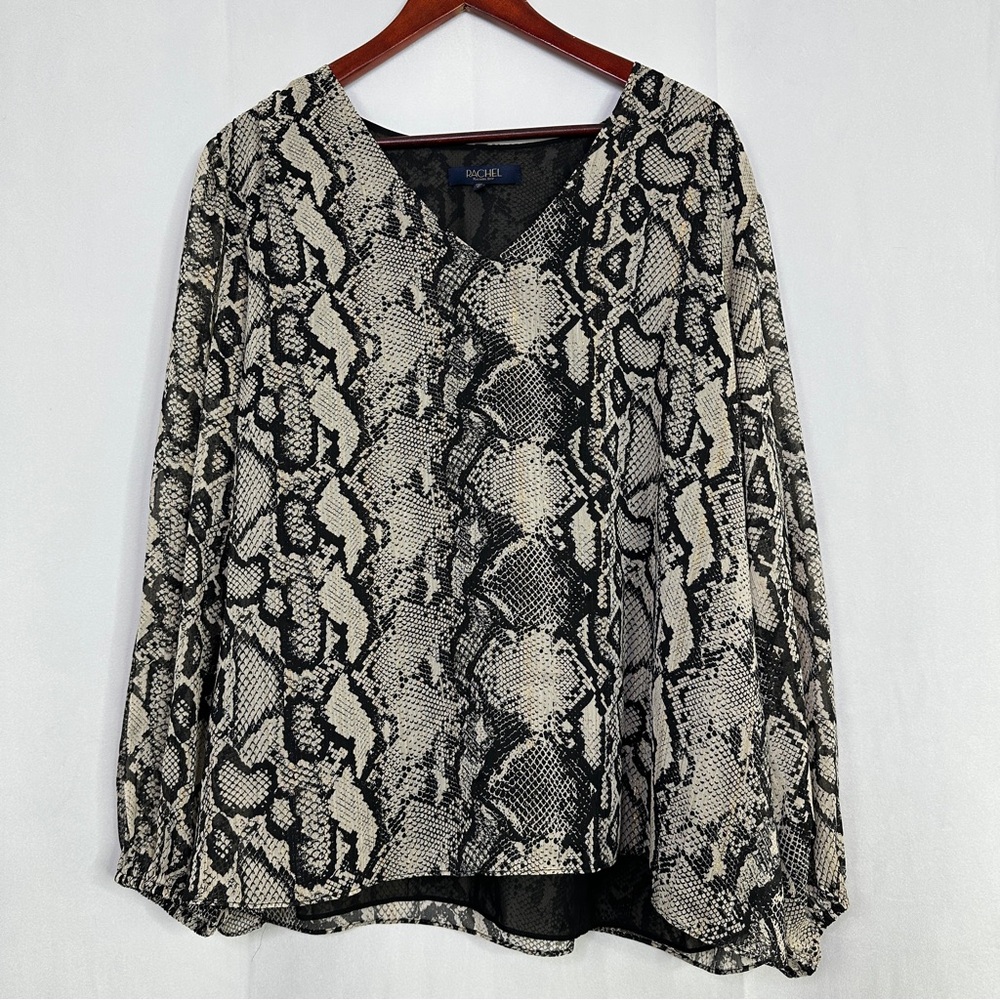 RACHEL Rachel Roy Black and Cream metallic Snake Print V-Neck Blouse